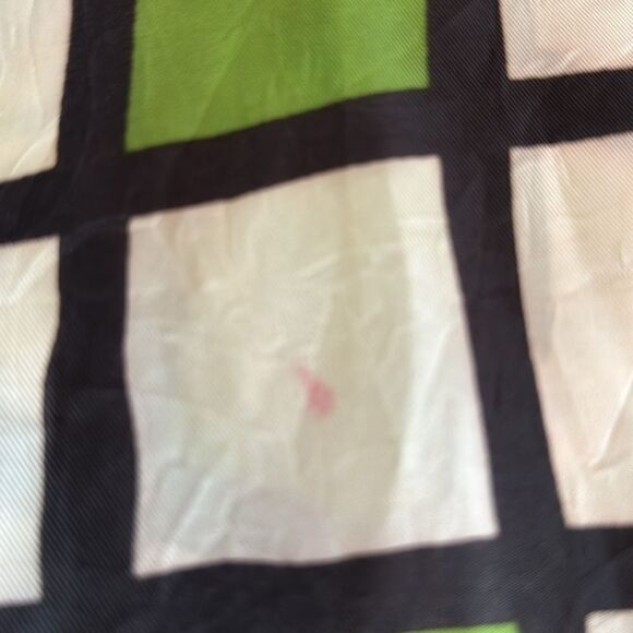 Vtg mid century mod white, black & green print square polyester rectangle scarf - Picture 8 of 9